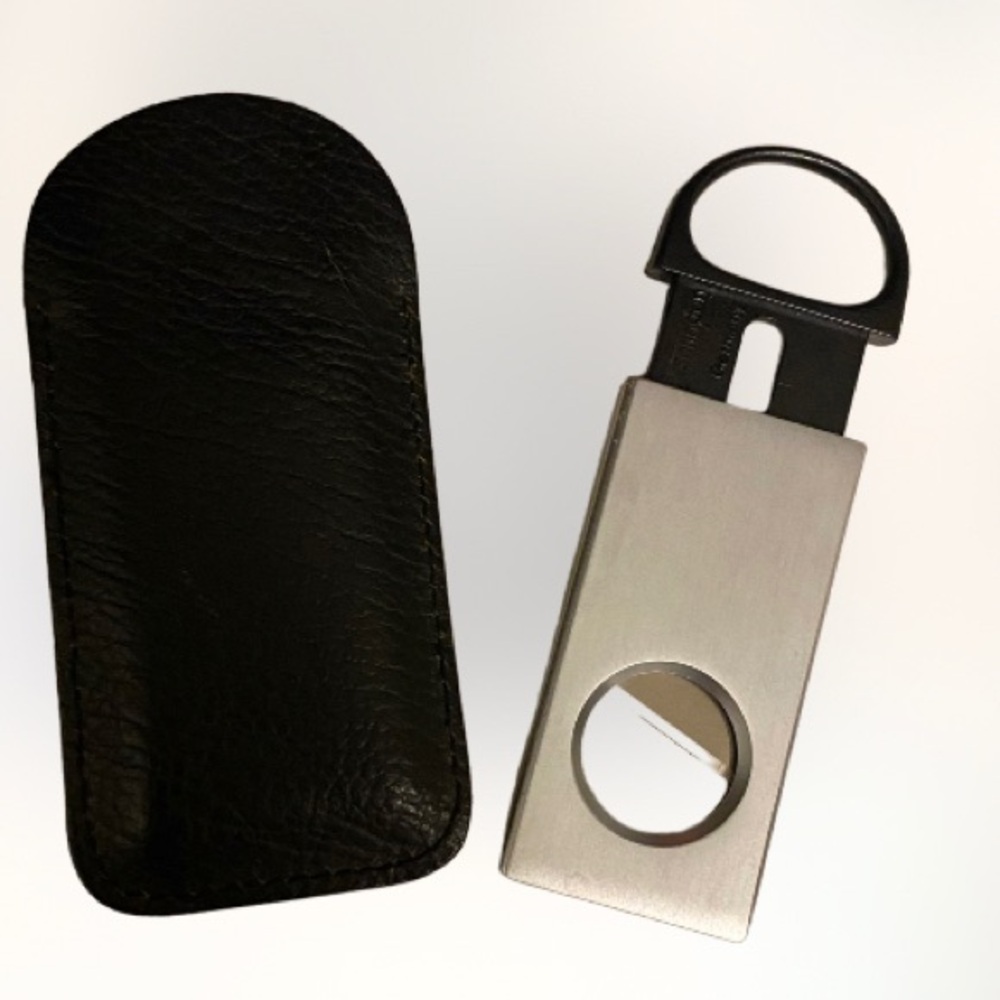 NEW vintage solingen German silver and black with leather case cutter